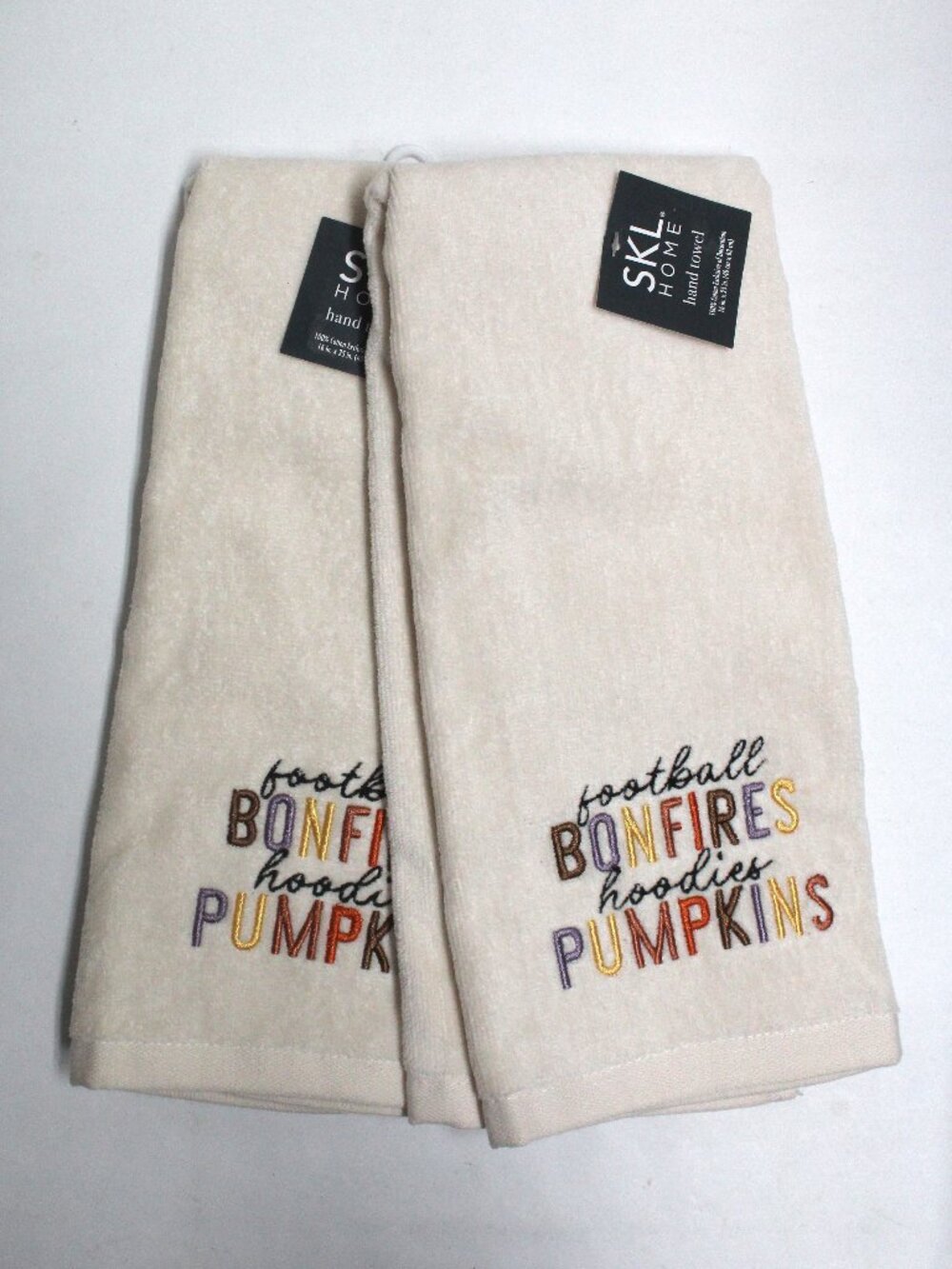 2 NWT Football Bonfires Hoodies Pumpkins Graphic Text Hand Towels